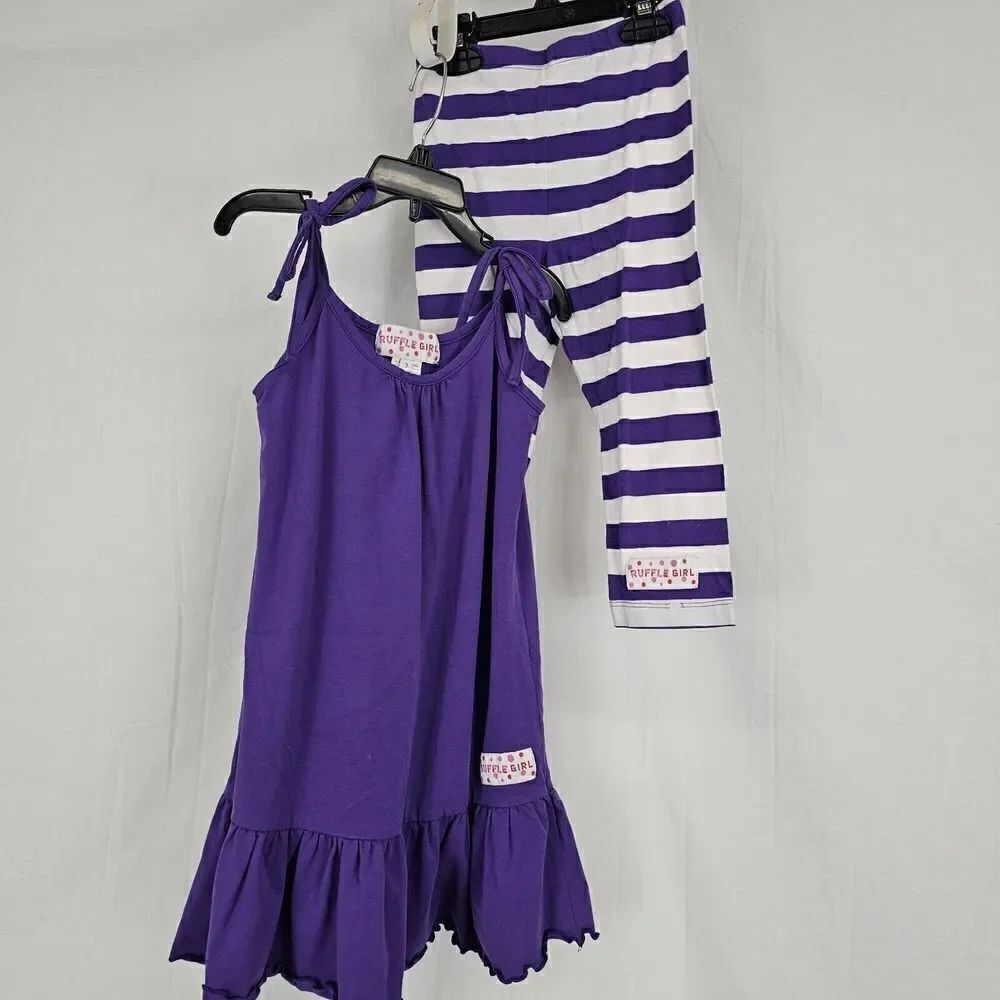 Ruffle Girl Purple White Striped Pants Girls Size 7 Solid Tank Summer Cute